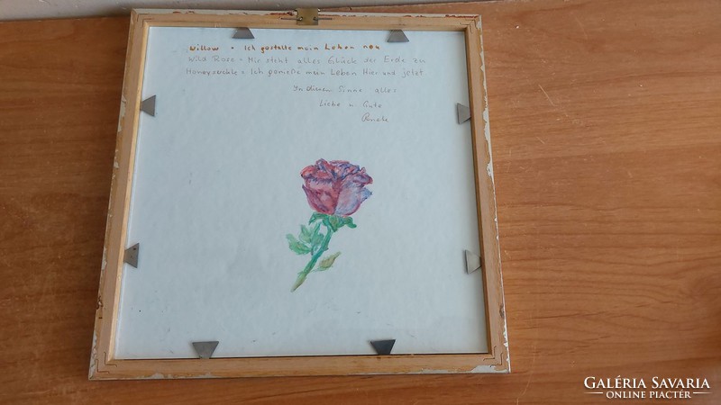 (K) Kedves kis virágcsendélet akvarell 22x22 cm kerettel