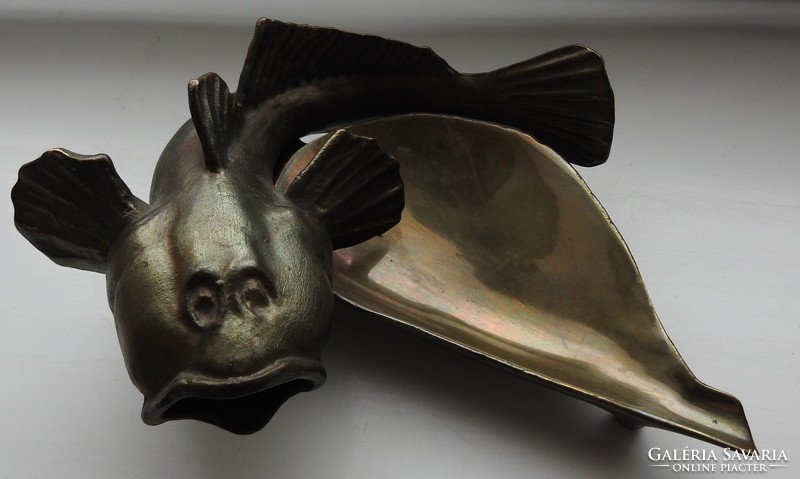 Old - marked - metal catfish - shaped ashtray - ashtray