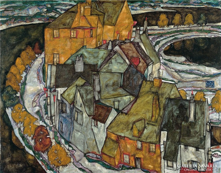 Egon Schiele - Házak félholdban II. - vászon reprint vakrámán