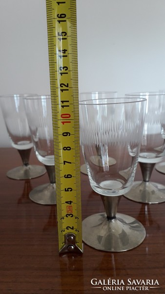 Régi talpaspohár készlet fémtalpú röviditalos retro talpas üveg pohár 6 db