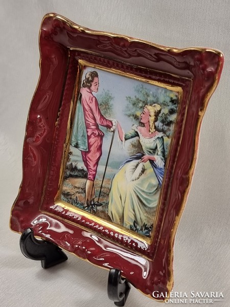 Gold painted edged empire england english porcelain picture with sticker decoration around xx.Szd.