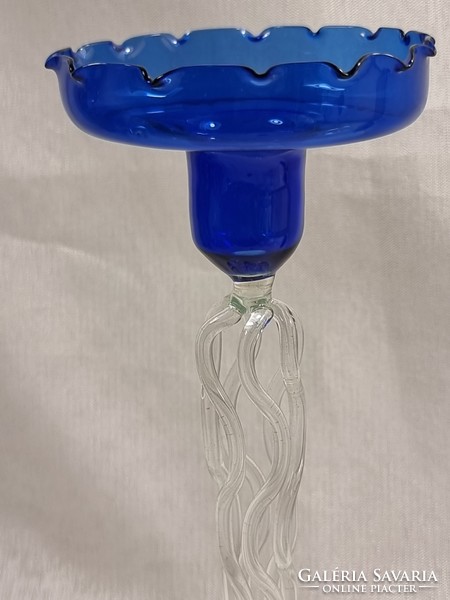 Graceful blue candlestick, presumably from the Czech glass manufactory xx.Szd second half.
