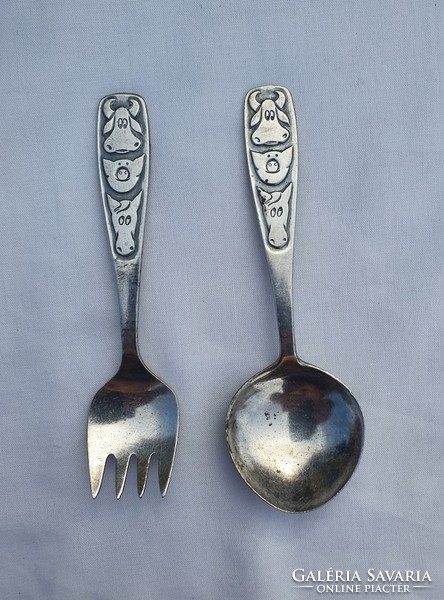 Marked alpaca baby spoon and fork together