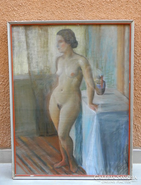 Old oil pastel beautiful female nude