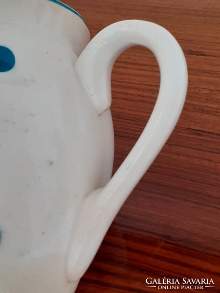 Old granite handle blue polka dot folk sour cream mug silk