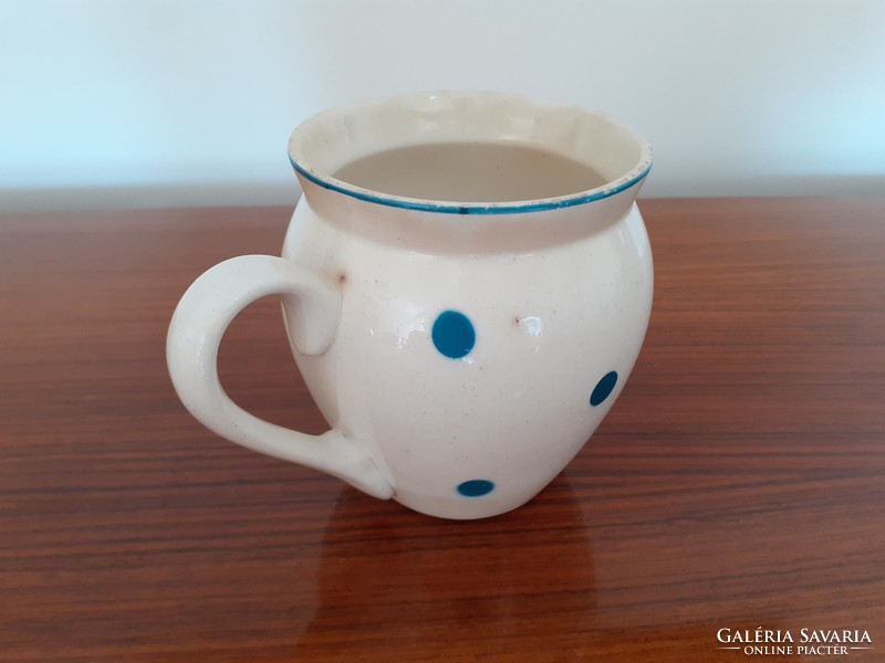 Old granite handle blue polka dot folk sour cream mug silk