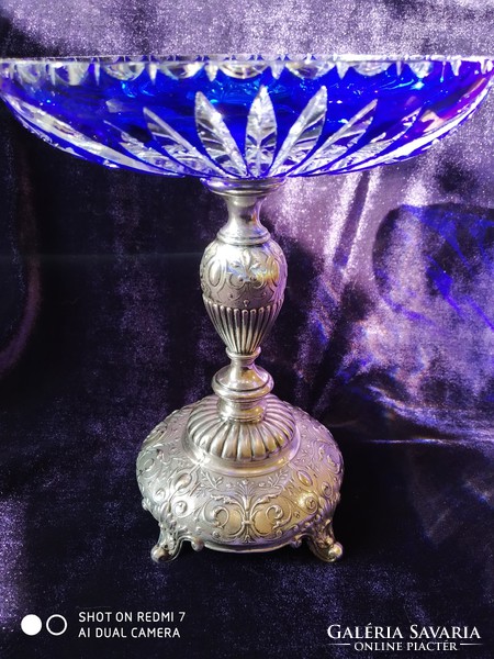 Antique silver base (800 diana), beautiful flawless blue crystal upper (aufsatz)