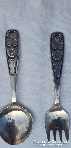 Marked alpaca baby spoon and fork together