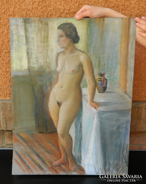 Old oil pastel beautiful female nude