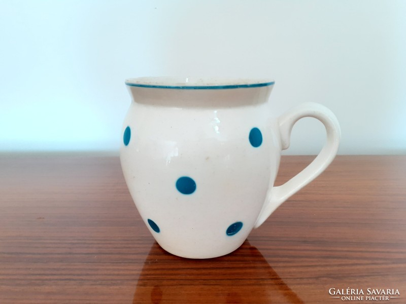 Old granite handle blue polka dot folk sour cream mug silk