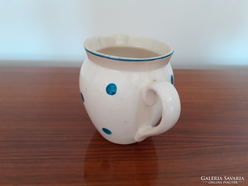 Old granite handle blue polka dot folk sour cream mug silk