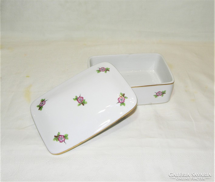Herend flower pattern porcelain box - jewelry holder - 13.5 x 9.5 cm