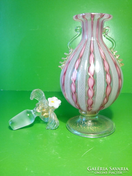 Murano latticino ribbon perfume bottle with damaged stopper