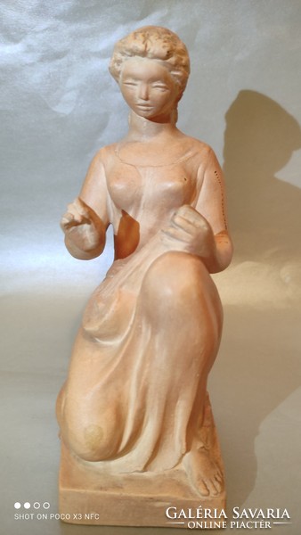 R. Kiss lenke sitting musical woman terracotta sculpture original marked