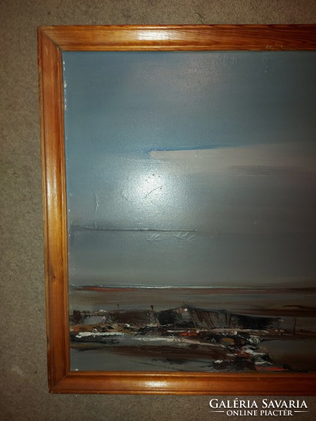 Morvay László festmény, 1984,  " Komcsija folyó", olaj, vászon, 60x70 cm + keret