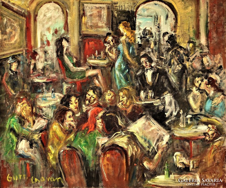 Lóránt Chovan (1913 - 2007) café detail c. His painting is 85x75cm with original guarantee !!