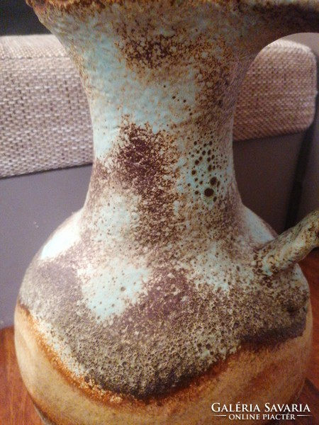 Wonderful German ceramic floor vase with handles. 52 cm high, turquoise and brown, in perfect condition