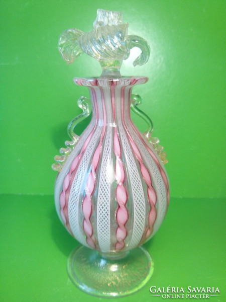 Murano latticino ribbon perfume bottle with damaged stopper