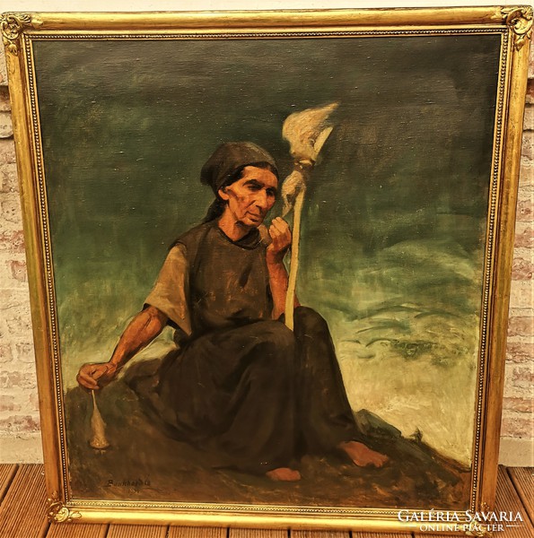 Hatalmas 125x110cm ! Benkhard Ágost (1882 - 1961) Fonó Asszony 1934 Eredeti Garanciával!!