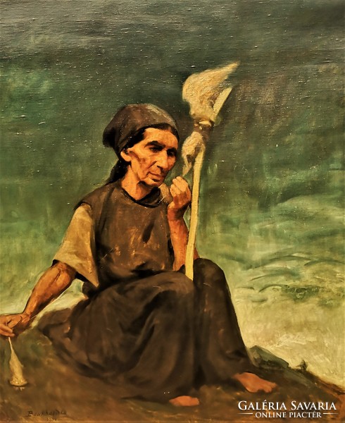 Hatalmas 125x110cm ! Benkhard Ágost (1882 - 1961) Fonó Asszony 1934 Eredeti Garanciával!!