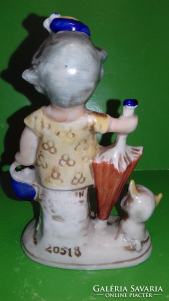 Antique porcelain little girl with dog umbrella