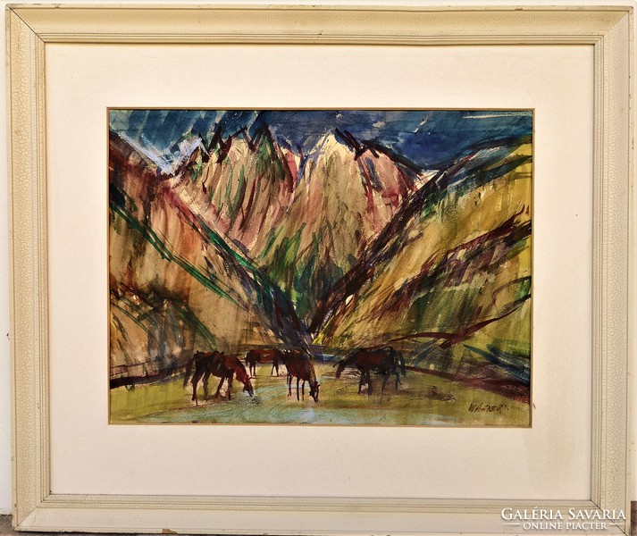 János Wagner (1936 -) grazing horses c. His painting with original guarantee !!