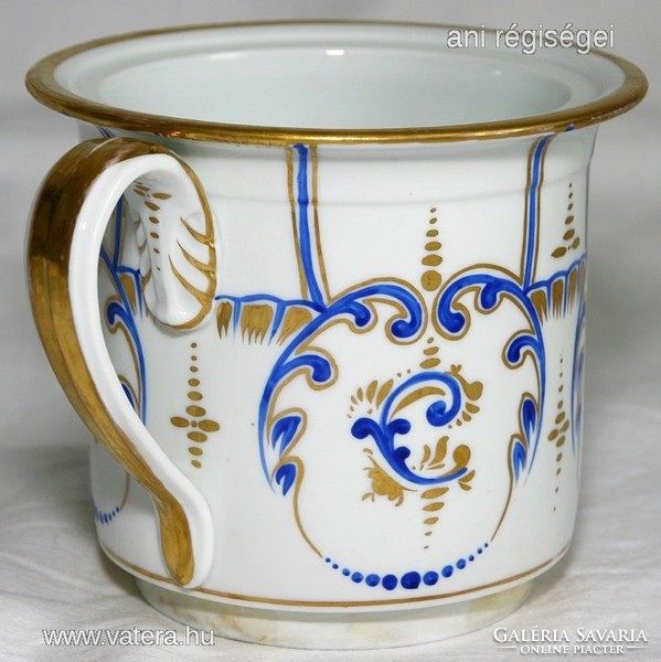 Antique French vueve perrin tea filter mug blue gold beauty