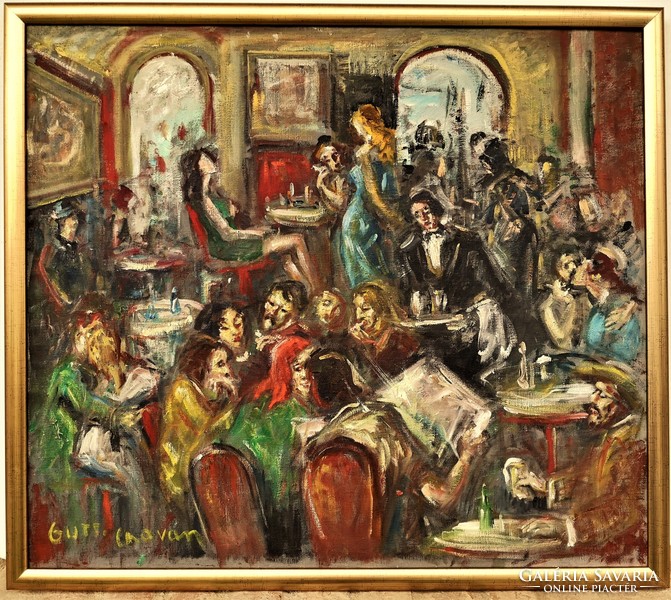Chovan Lóránt (1913 - 2007) Kávéházi részlet c. festménye 85x75cm Eredeti Garanciával!!