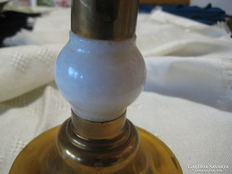 Candlestick with candle, white marble insert about 18 cm