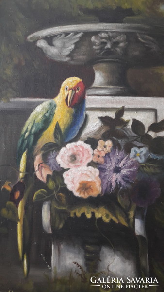 Papagájos, madaras kép, festmény (L2493)