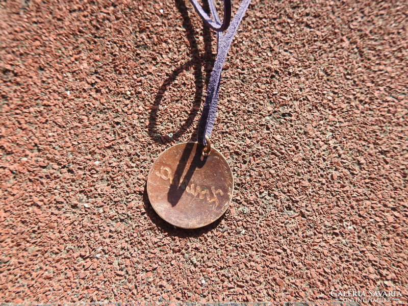 Zsuzsa copper coin on leather strap