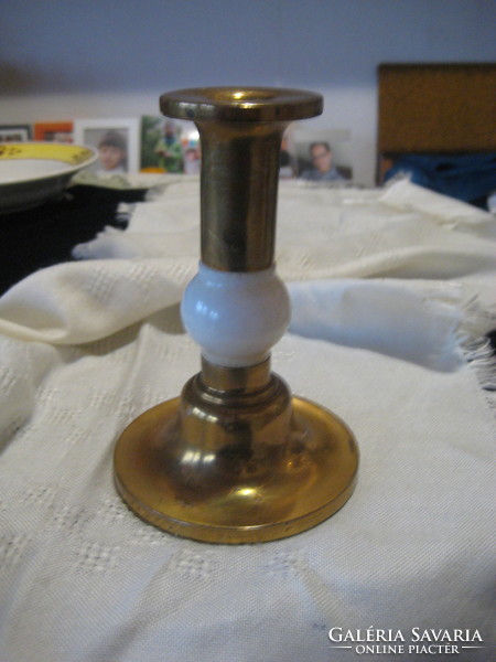 Candlestick with candle, white marble insert about 18 cm
