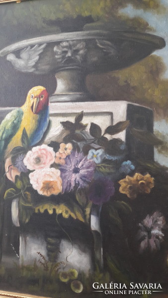 Papagájos, madaras kép, festmény (L2493)