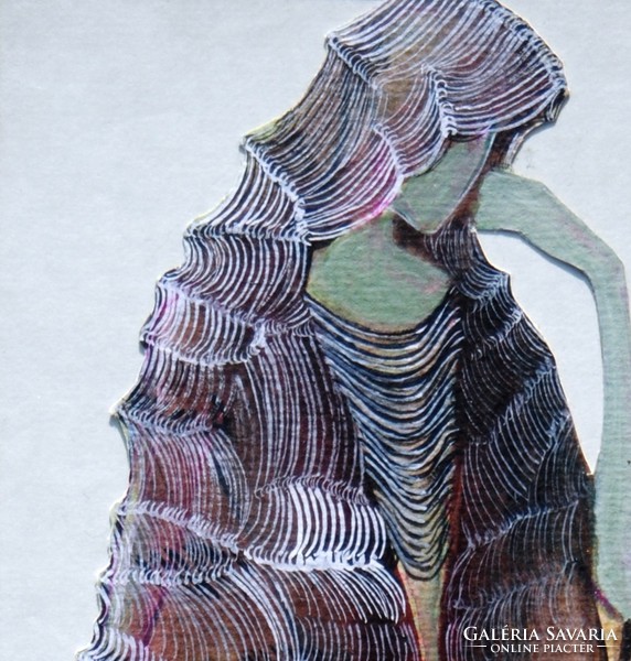 Szűcs Edit (1968): Hullámos hajú nő - egyedi grafika, ruhaterv