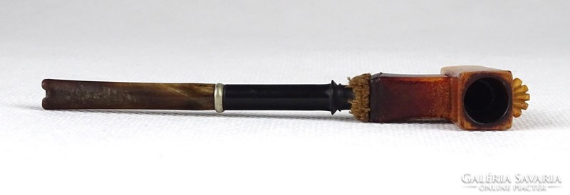1I122 Antik főúri koronás tajtékpipa ópiumpipa szipkával tokjában