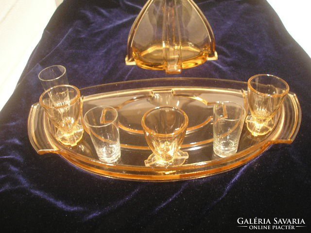 N14 art deco moser type liqueur mauve + 6 glasses with a deep tray with a tall stopper