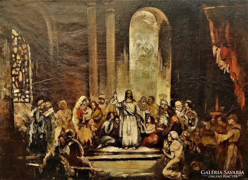 Painting of a huge 113x 83 cm halvax gyula (1906 - 1984) mythological scene with original guarantee!