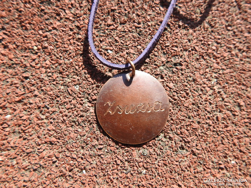 Zsuzsa copper coin on leather strap