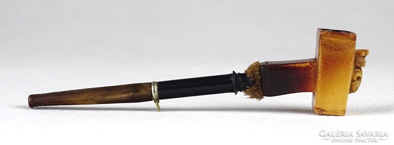 1I122 Antik főúri koronás tajtékpipa ópiumpipa szipkával tokjában