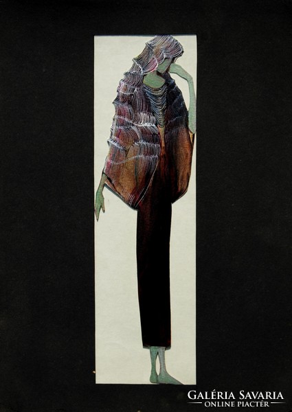 Szűcs Edit (1968): Hullámos hajú nő - egyedi grafika, ruhaterv