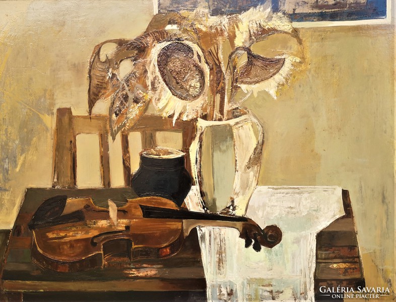Somogyi-Soma László (1927-2004) Hegedű c. Képcsarnokos festménye Eredeti Garanciával!