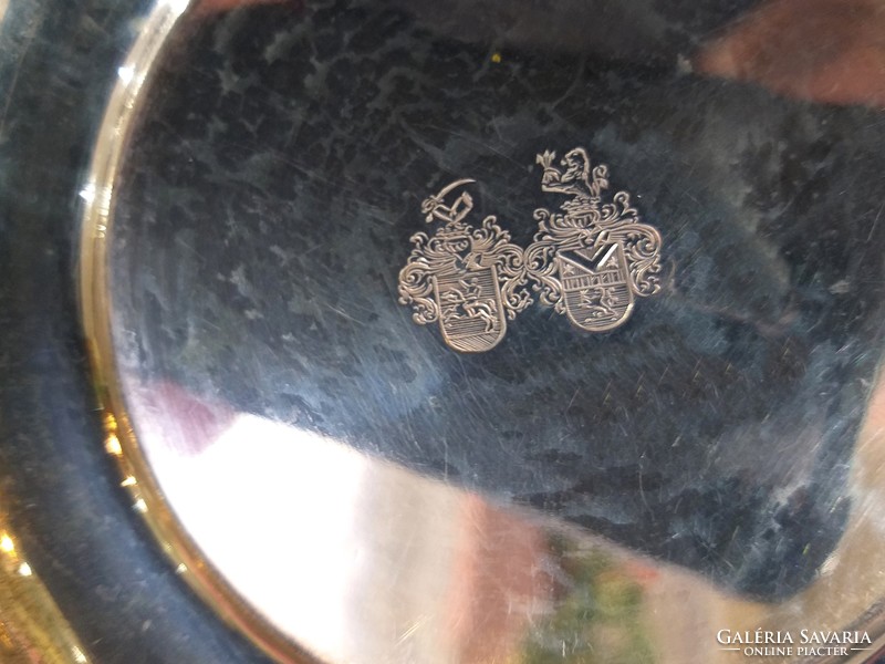 Antique slide head silver 123g. Decorative plate with two noble coats of arms (no. 11.)