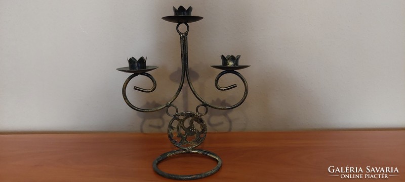 Bronze-plated copper three-pronged candlestick!