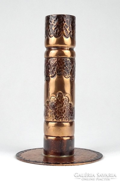 1I184 Kézi kalapált talpas vörösréz töltény váza szálváza 15.5 cm