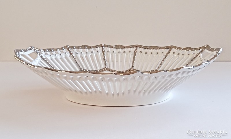 Antique silver-plated openwork porcelain bread basket from 1880