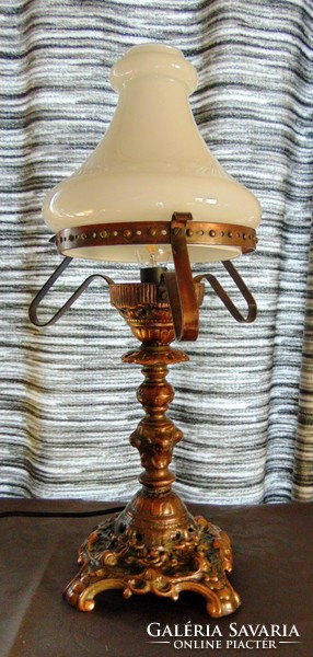 Bronz talapzatú üvegburás asztali lámpa