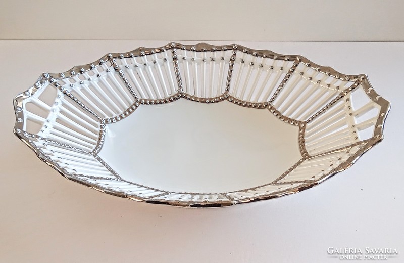 Antique silver-plated openwork porcelain bread basket from 1880