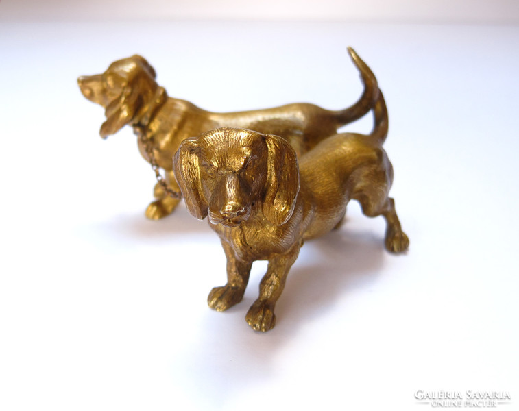 Old, demanding gilded bronze dog couple figurine.