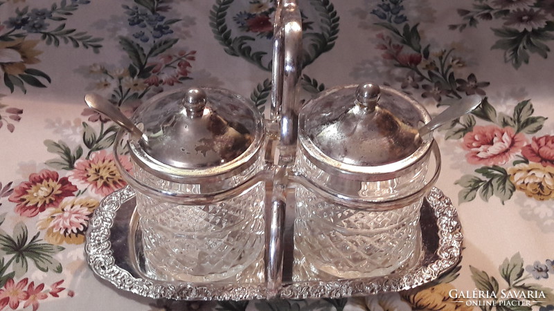 Asztali fűszertartó szett ezüstözött kanalakkal (L2451)