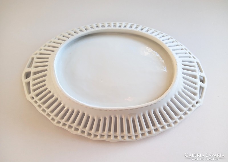 Antique silver-plated openwork porcelain bread basket from 1880